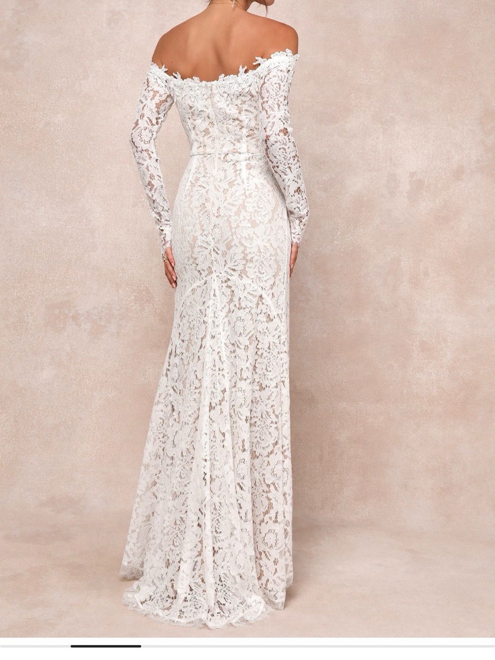Lulu's Lace Off-Shoulder Wedding Dress in Ivory - Picture 12 of 14